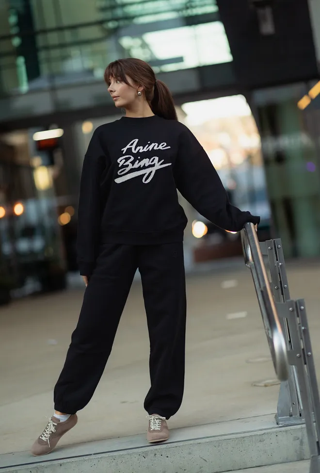 Anine Bing Miles Sweatshirt Chenille Signature Black genser  12