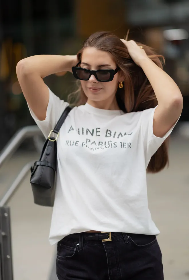 Anine bing Cohen Tee Paris Stencil Ivory t-skjorte 2