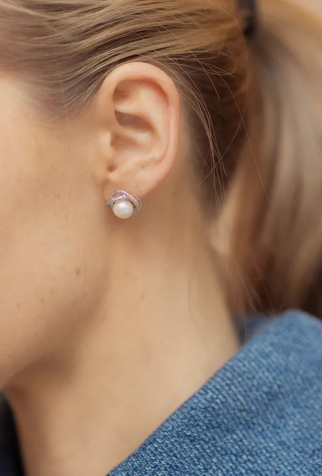 Hiil Studio jewelry Round Pearl Crystal Earrings  silver øredobber