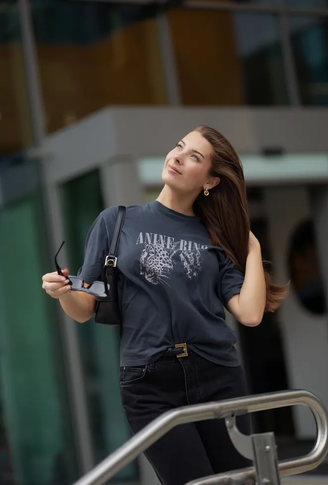 Anine Bing Cohen Tee Washed Black t-skjorte