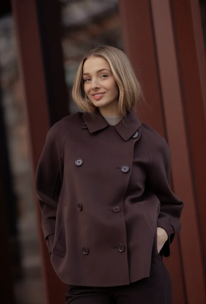 Max Mara Louise Short Coat 071 Brown ulljakke