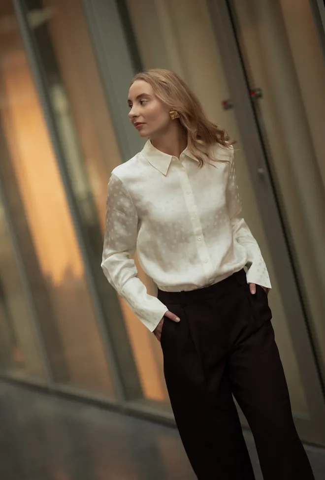 Anine bing Amanda Shirt Ivory Dot Jacquard skjorte bluse