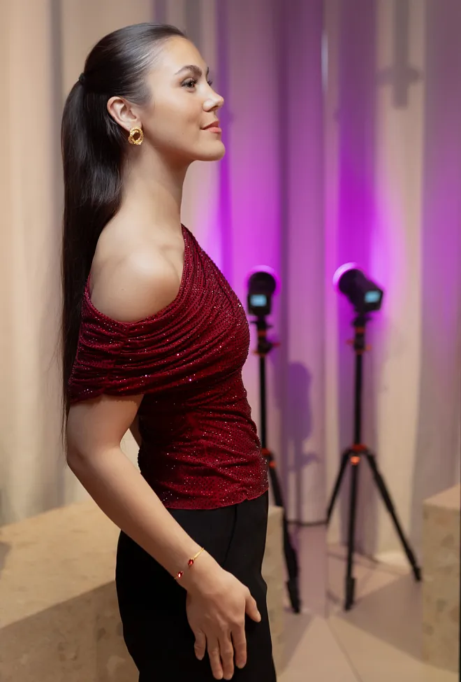 Self-portrait Rhinestone Drape Top Burgundy topp 3