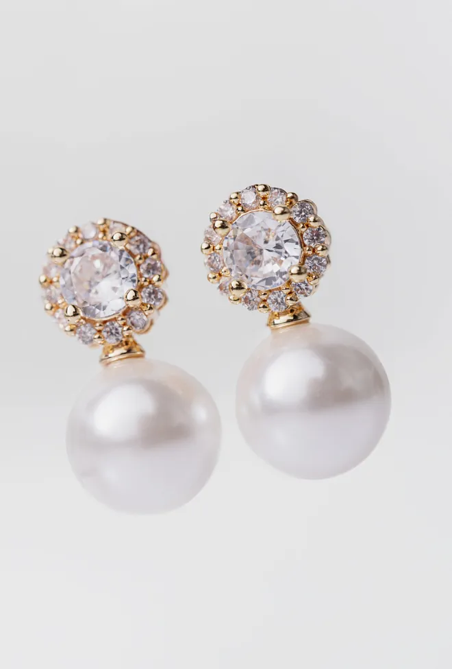 HiiL studio jewelry Vintage Pearl Crystal Earrings Pearl øredobber