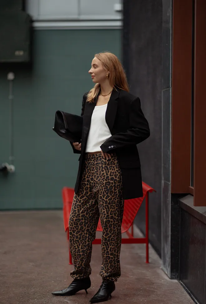 Anine Bing Karter Jogger Framed Monogram Black And Brown Leopard bukse 6