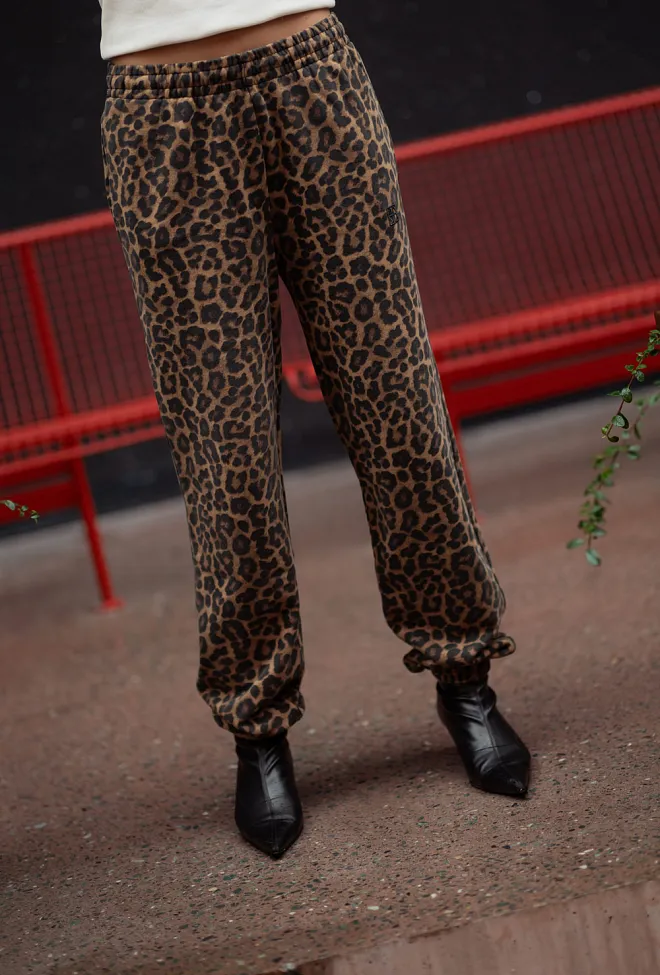 Anine Bing Karter Jogger Framed Monogram Black And Brown Leopard bukse 