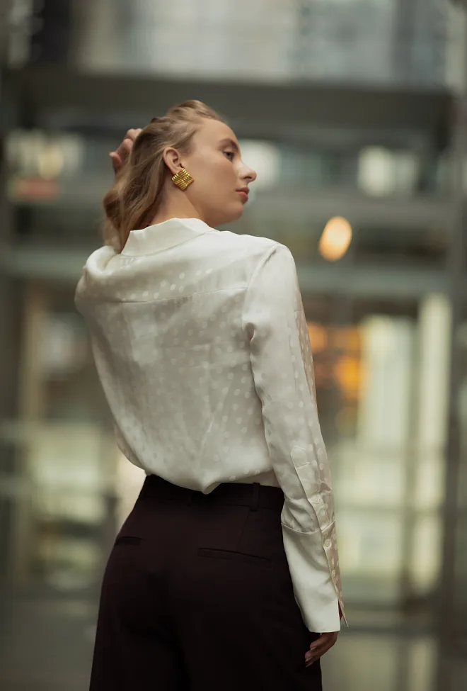 Anine bing Amanda Shirt Ivory Dot Jacquard skjorte bluse 4