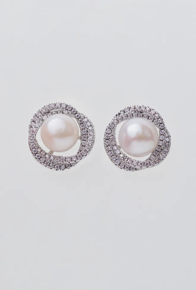 Hiil Studio jewelry Round Pearl Crystal Earrings  silver øredobber 2