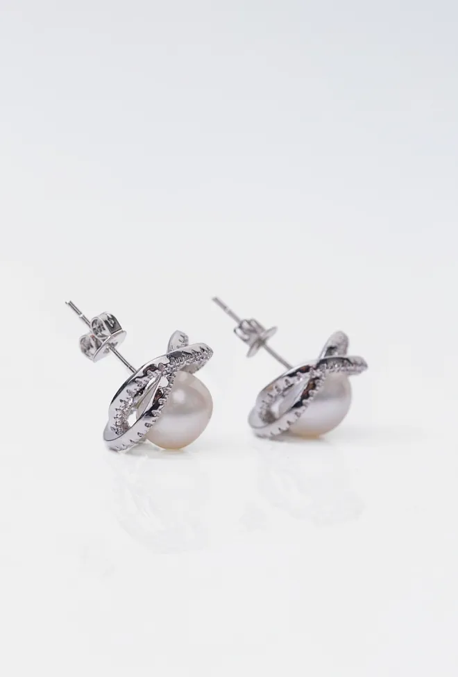 Hiil Studio jewelry Round Pearl Crystal Earrings  silver øredobber 4