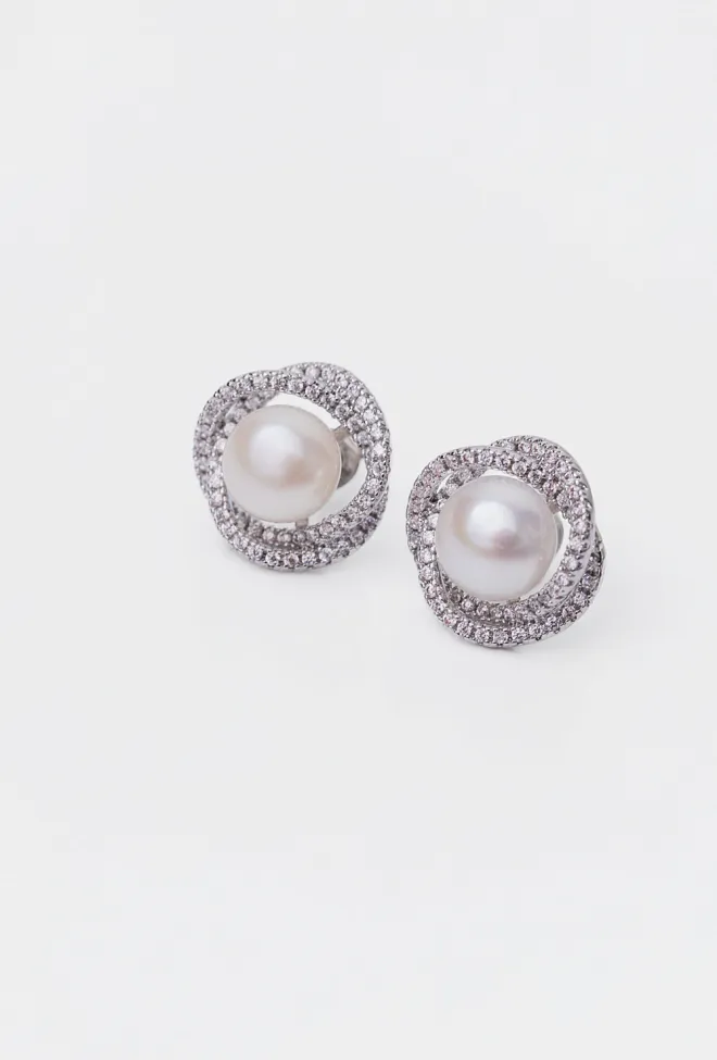 Hiil Studio jewelry Round Pearl Crystal Earrings  silver øredobber 3