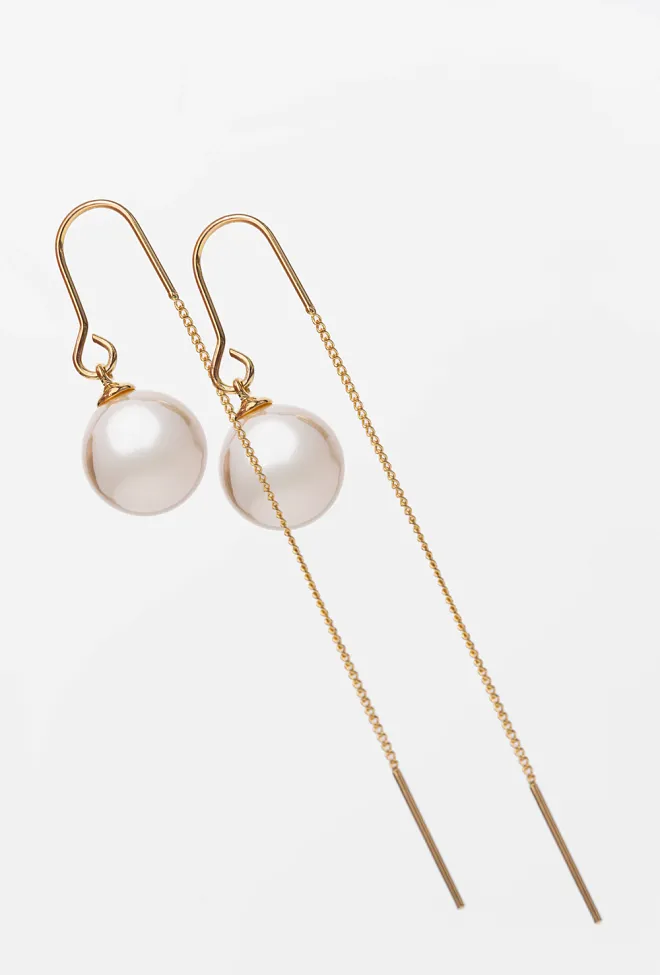 Hiil studio jewelry Pearl Chain Earrings Gold øredobber