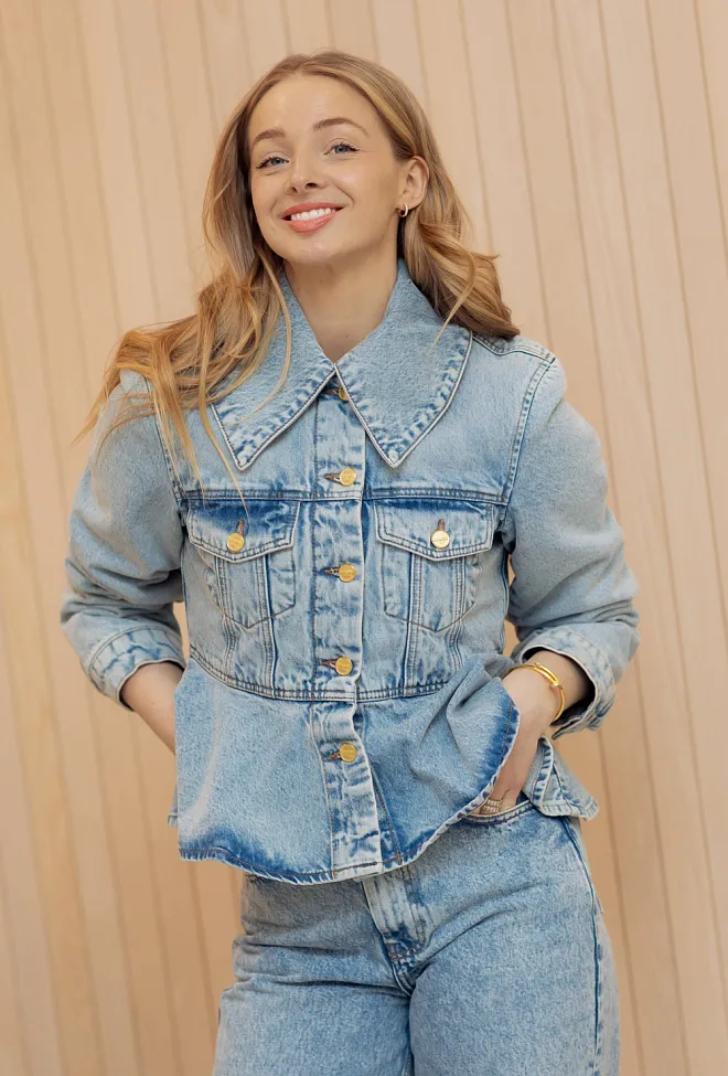Ganni Rigid Denim Padded Peplum Jacket denimkjakke jakke 3