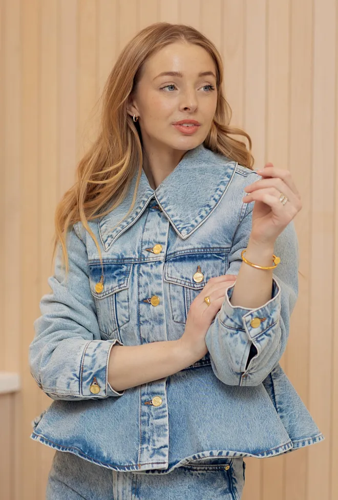Ganni Rigid Denim Padded Peplum Jacket denimjakke jakke 2
