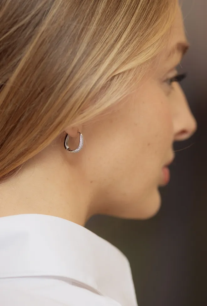 HiiL Studio Jewelry Small Crystal Hoops Silver øredobber 3