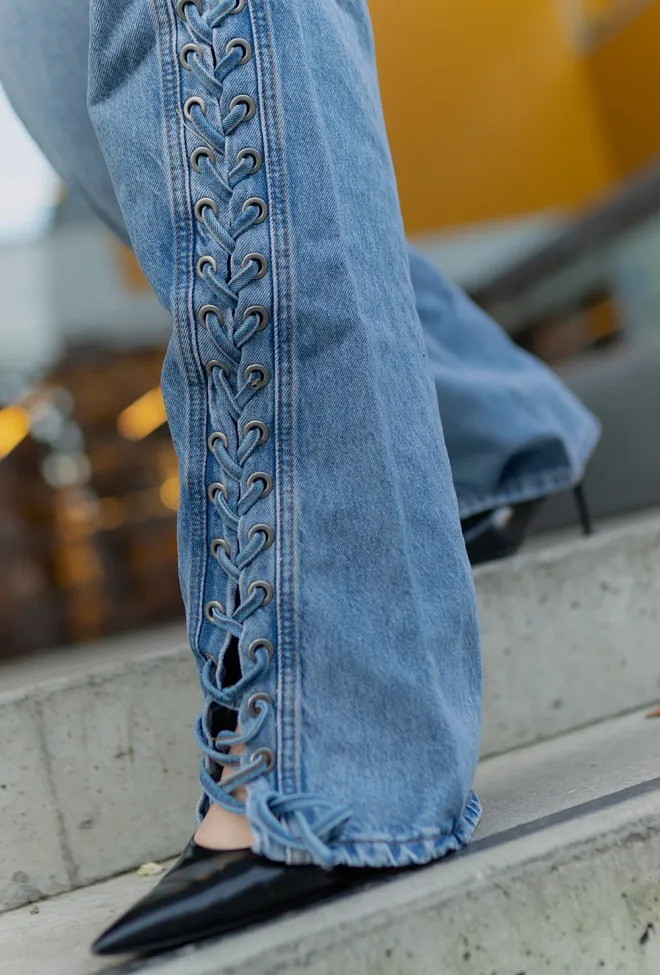 Rotate Twisted Lacing Jeans Hydrangea Blue denim 4