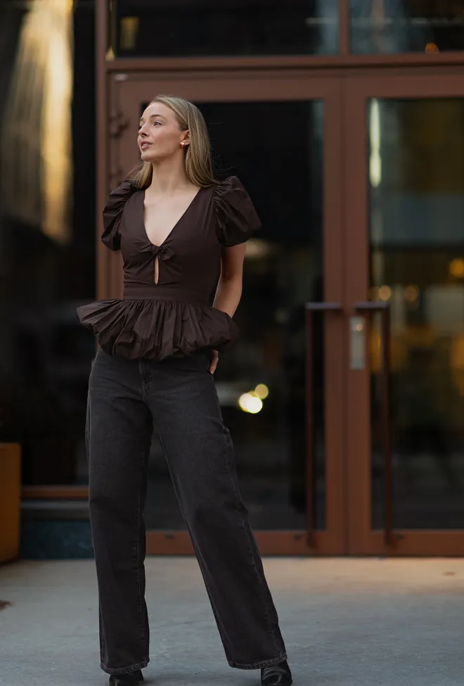Rotate Puff Sleeve Bubble Top Mole topp 2
