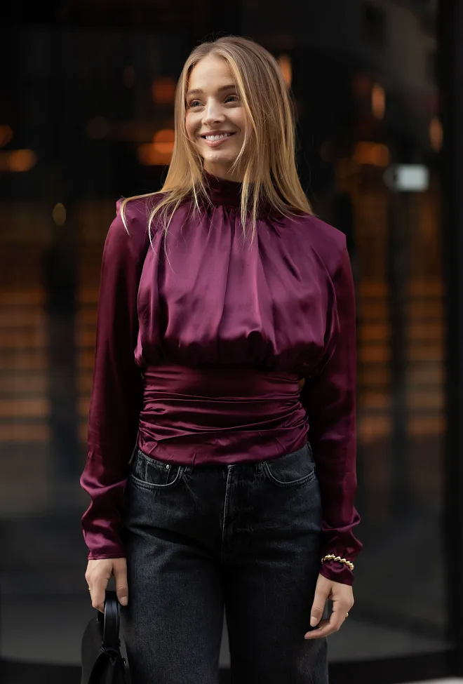 ROTATE Ls Ruched Silk Top Zinfandel topp 6