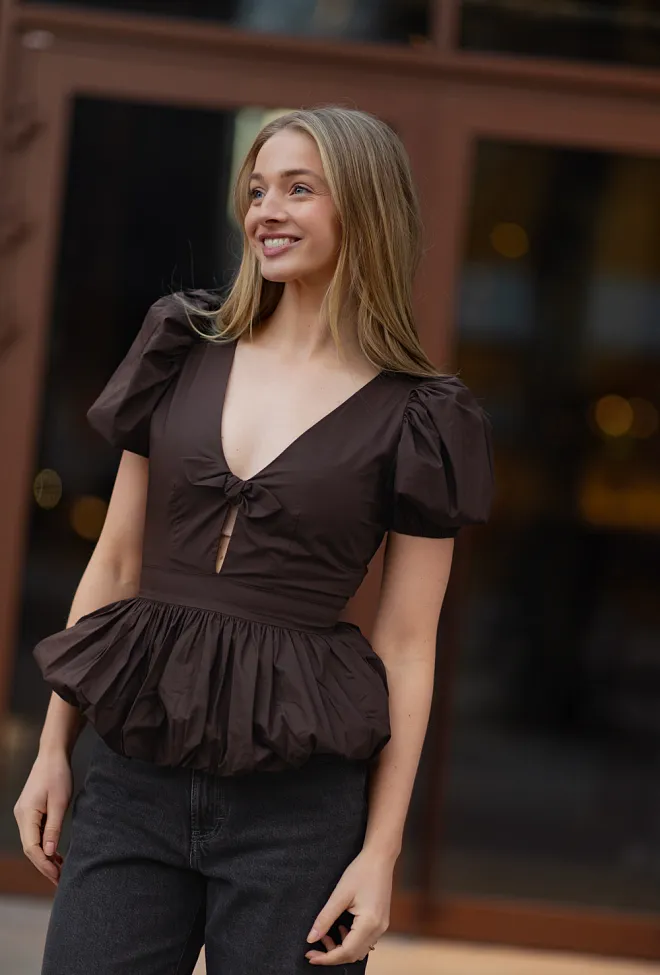 Rotate Puff Sleeve Bubble Top Mole topp