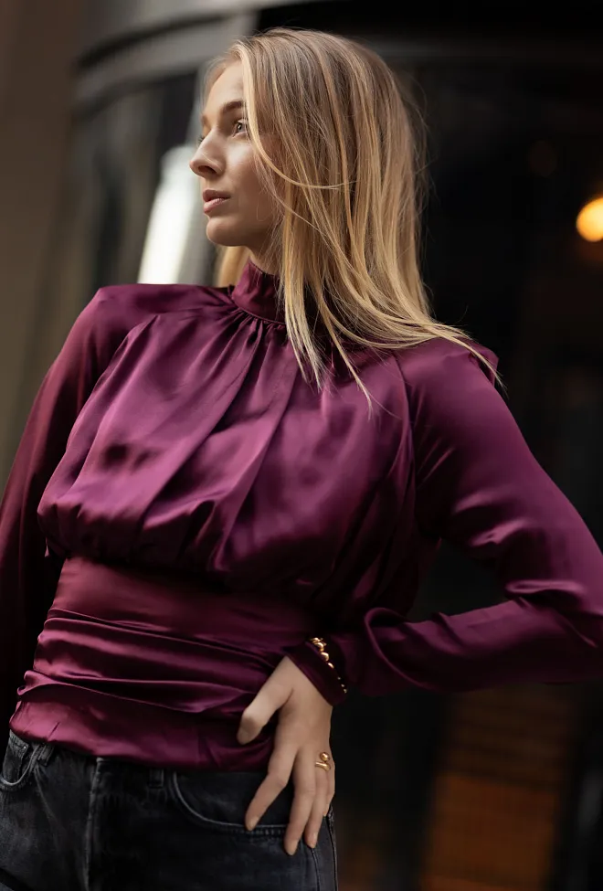 ROTATE Ls Ruched Silk Top Zinfandel topp 2
