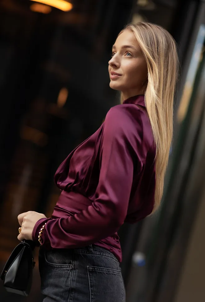 ROTATE Ls Ruched Silk Top Zinfandel topp 4