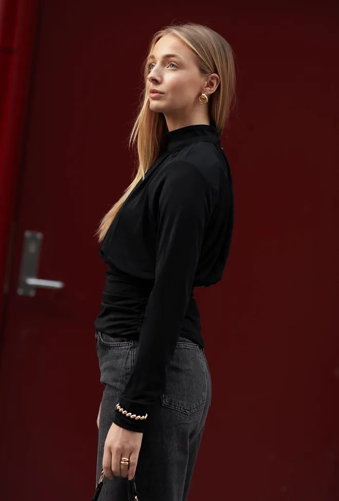 ROTATE Ruched Ls Top Black topp 7