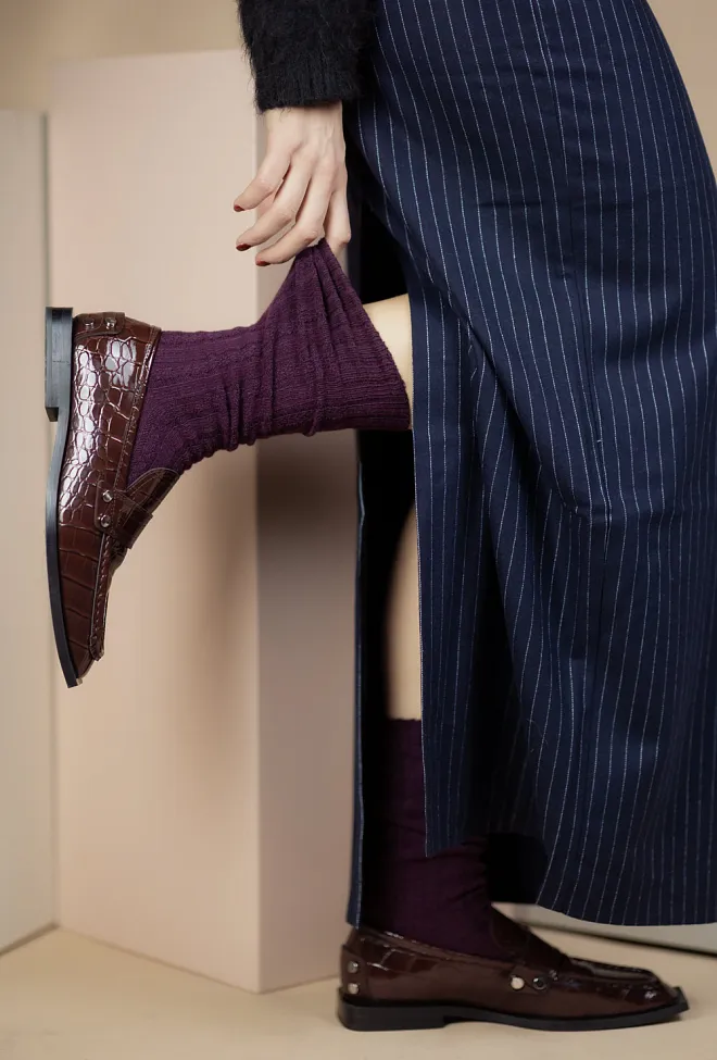 Oroblu Nancy Knee-High Socks Plum lange ullsokker