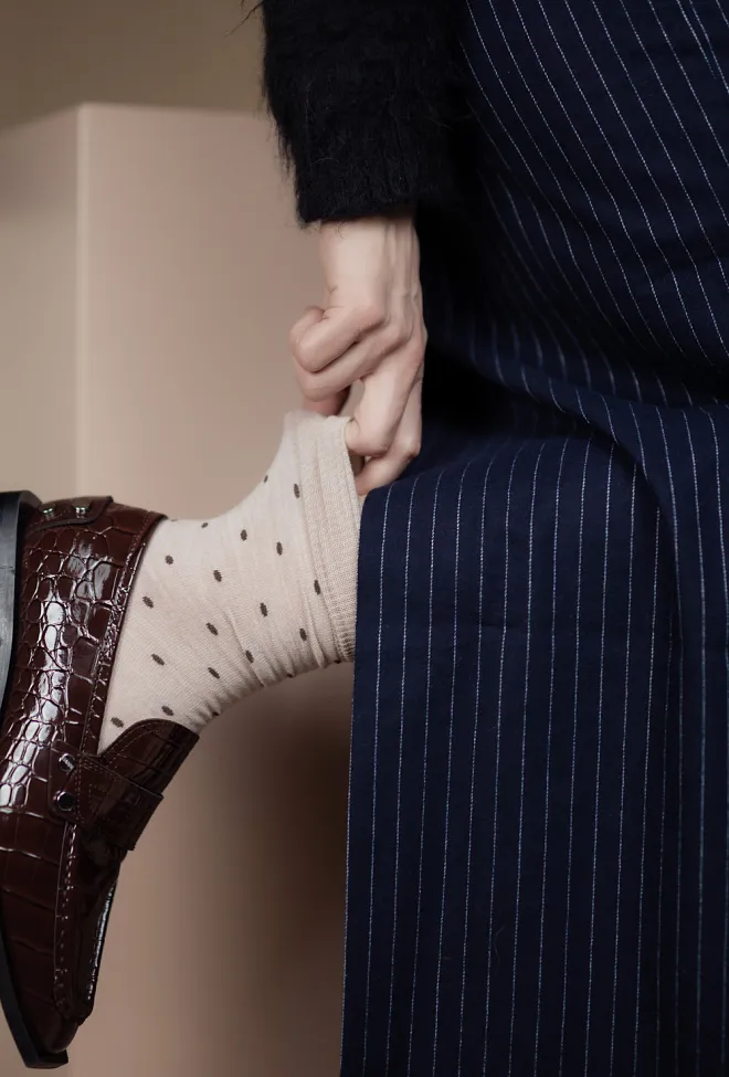 Note By Syversen Note Wool Dots Beige/Brown ullsokker 2 5