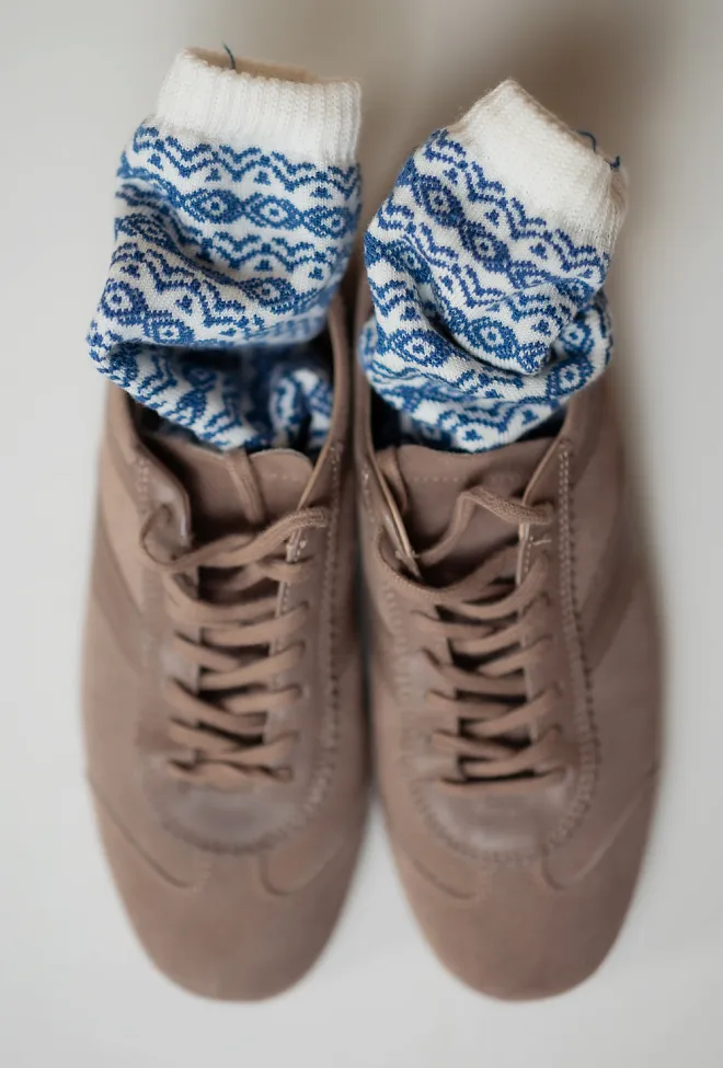 Note By Syversen Wool Pattern Socks Offwhite/Jeansblue ullsokker  4