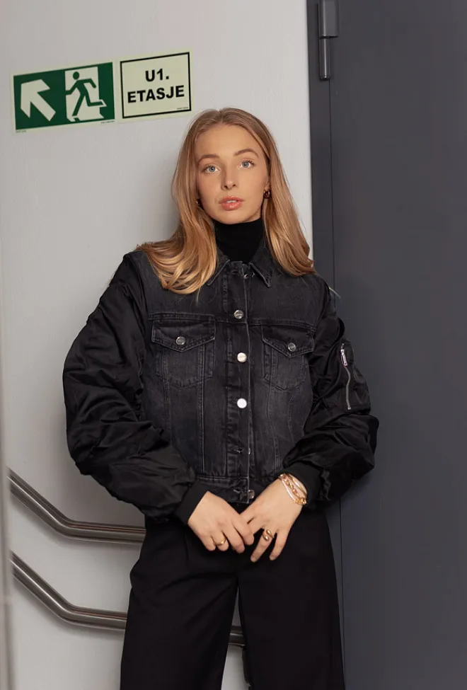 GANNI Rigid Denim Mix Jacket Black Washed jakke 7