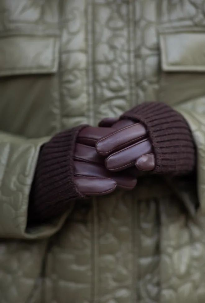 Day ET Day Leather Knit Glove Chocolate Plum hansker 2