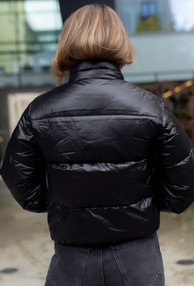 GANNI Shiny Nylon Short Puffer Jacket Black jakke 5