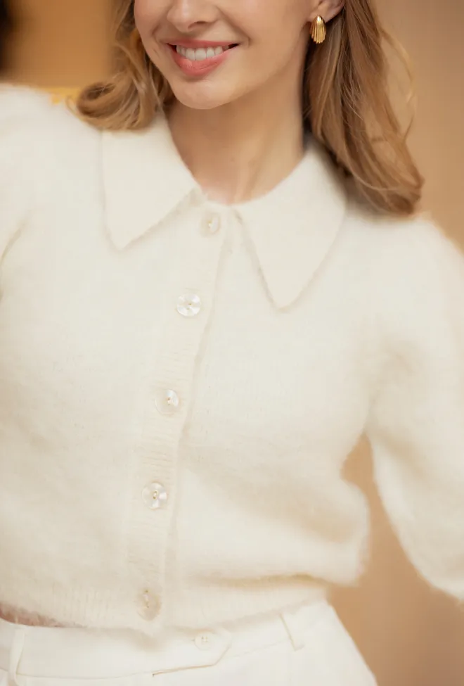 byTiMo Hairy Knit Puffed Jacket Off White  cardigan 9