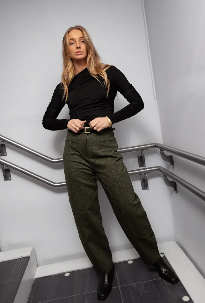 GANNI Mouline Suiting Curved Pants Forest Night dressbukse 4