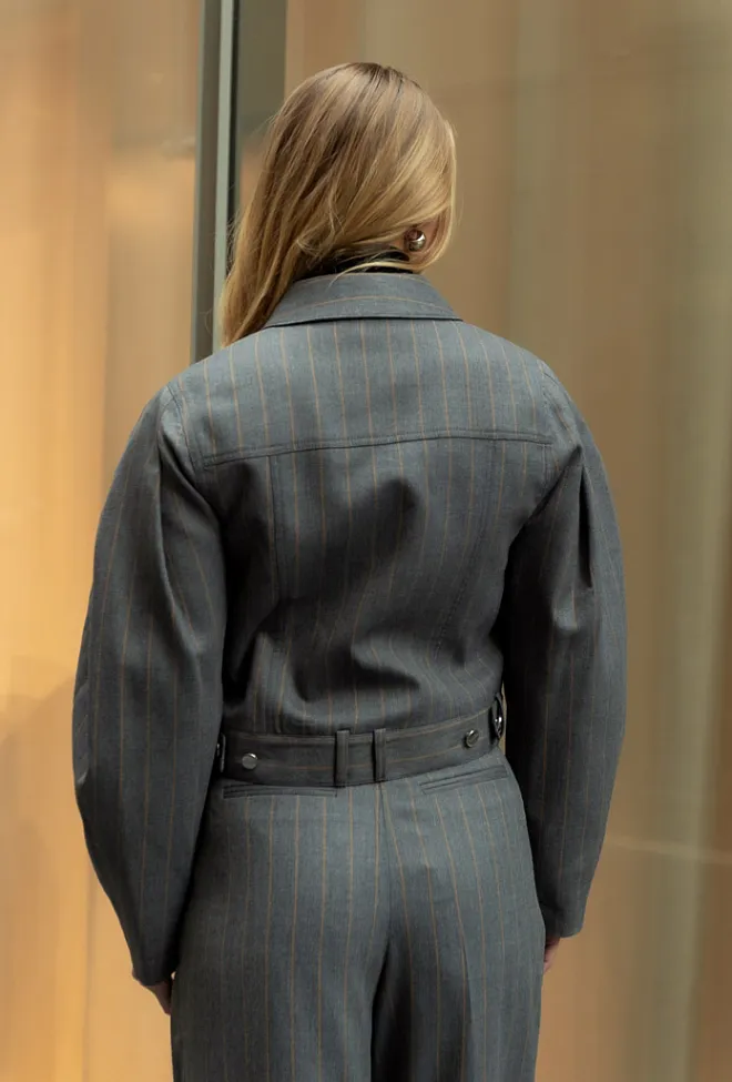 GANNI Brushed Wool Stripe Jacket Pewter jakke 6