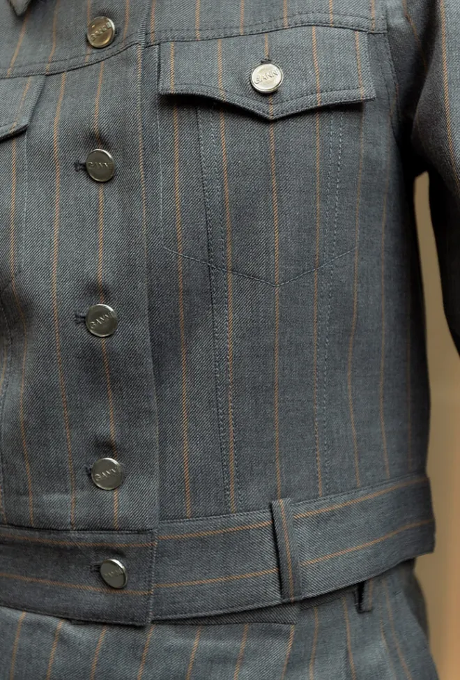 GANNI Brushed Wool Stripe Jacket Pewter jakke 8