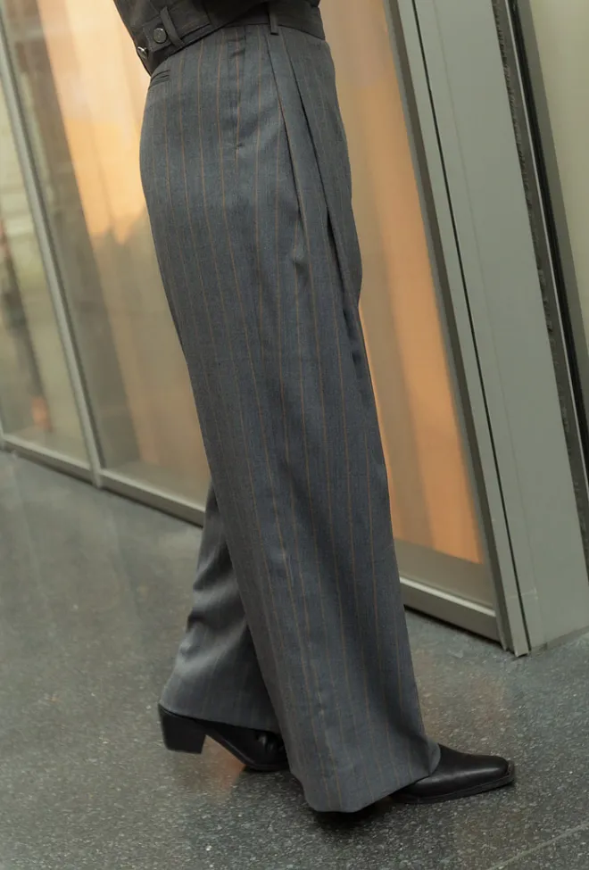 GANNI Brushed Wool Stripe Mid Waist Pants Pewter dressbukse 3