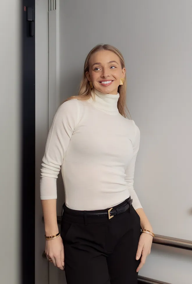 The Product Wmn Merino Polo Sweater Off white genser pologenser