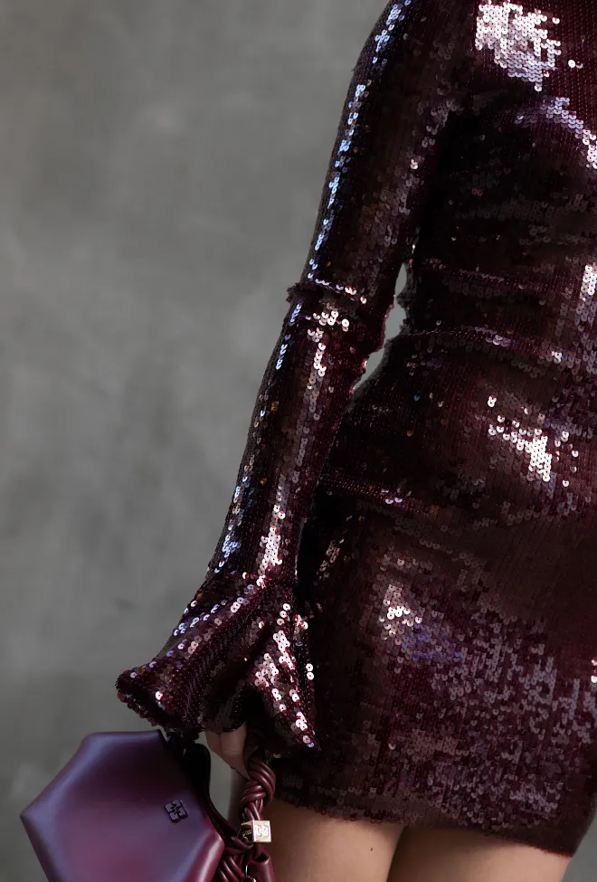 Rotate Sequins Ls Mini Dress Zinfandel festkjole partykjole 7