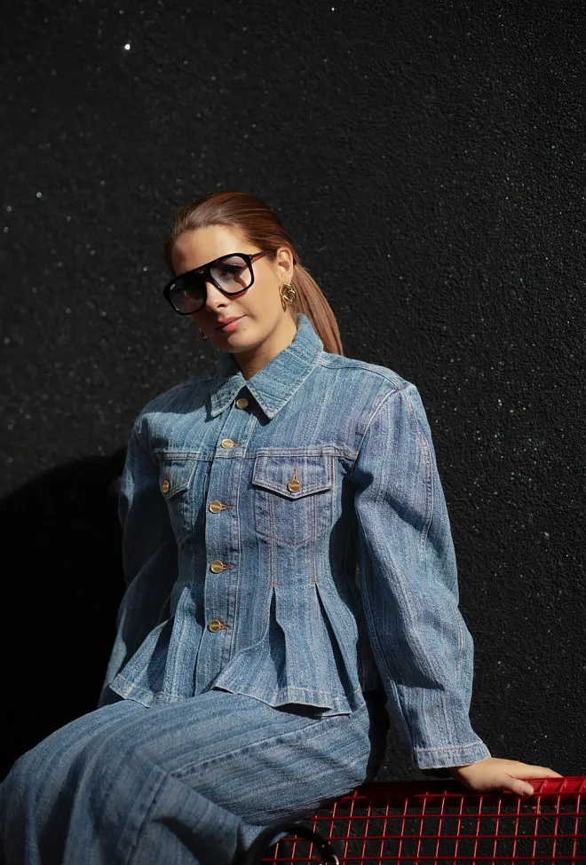 GANNI Structured Denim Fitted Jacket Mid Blue Stone denimjakke 2