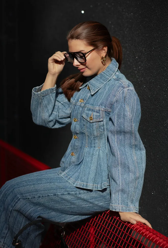 GANNI Structured Denim Fitted Jacket Mid Blue Stone denimjakke 11
