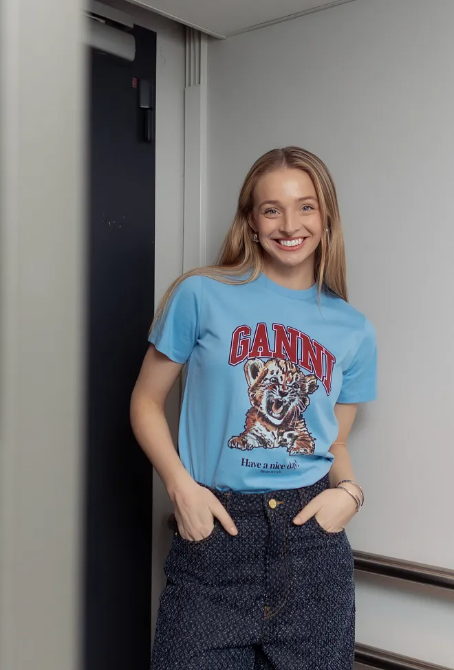 ganni basic jersey tiger relaxed t-shirt blissful blue 1 7