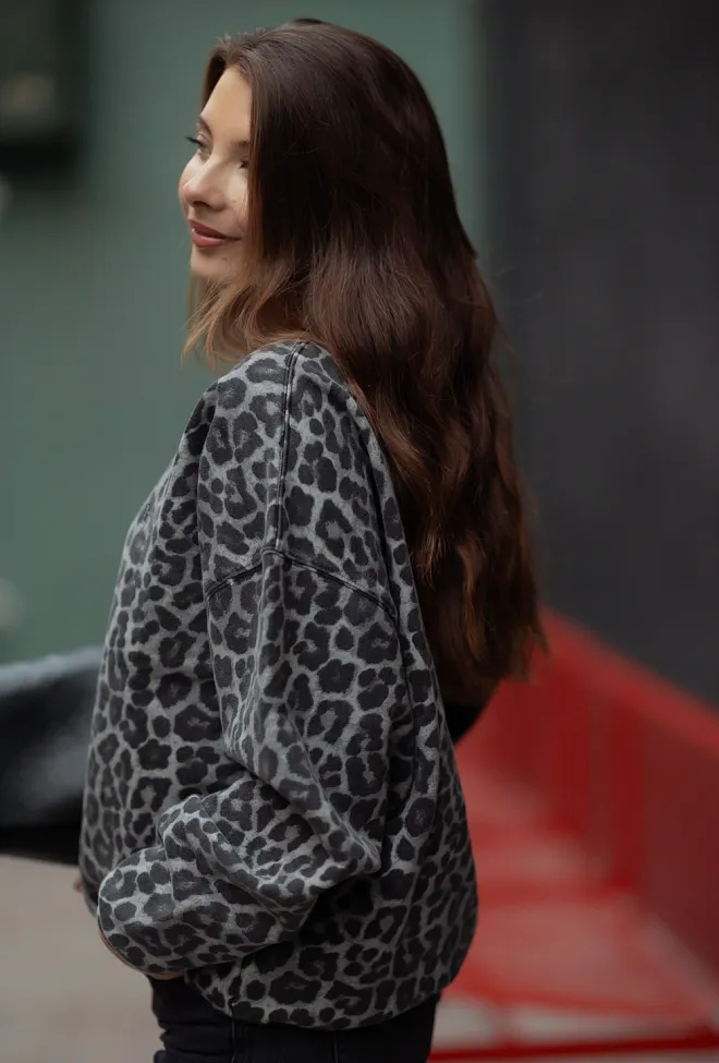Anine Bing Miles Sweatshirt Grey Leopard collegegenser 6