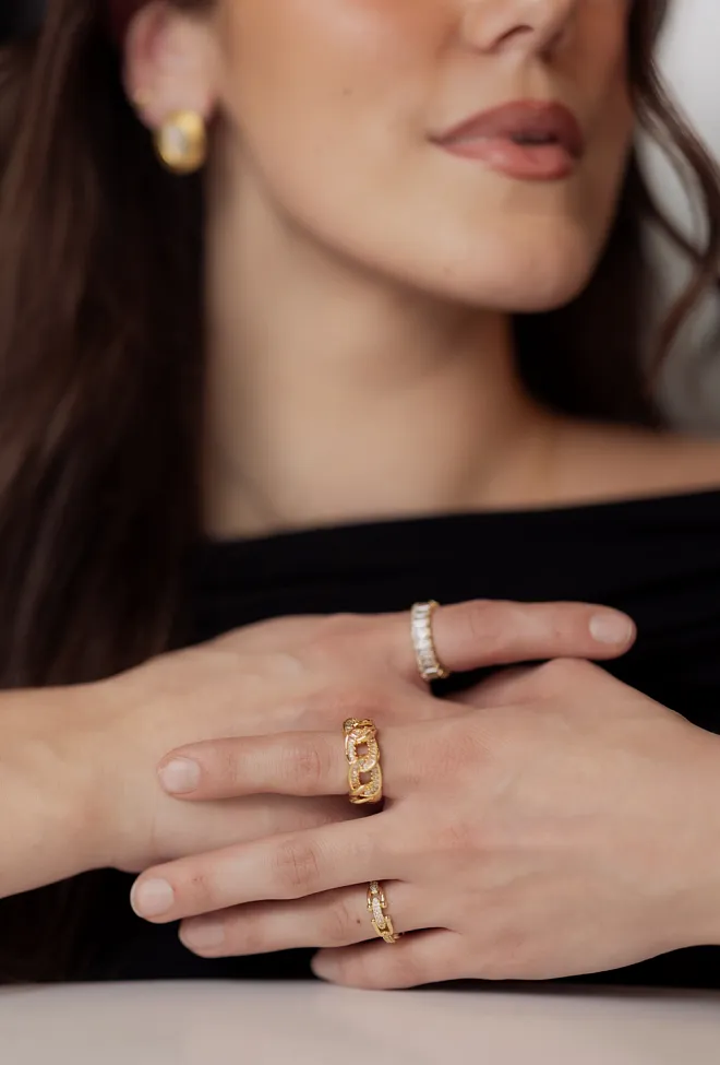Hiil Studio jewelry Small Crystal Lenk Ring Gold  3