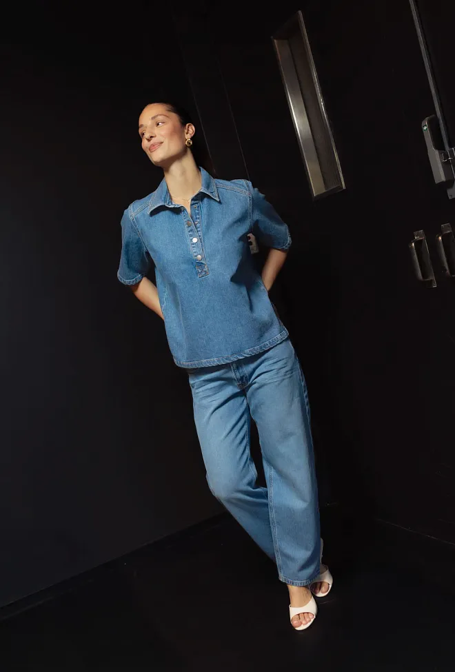 My Essential Wardrobe Abina MW 139 Boxy Blouse Medium Blue Wash skjorte 2