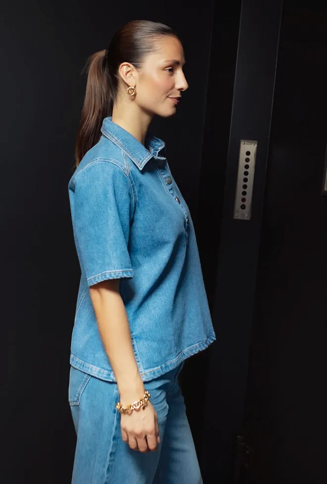 My Essential Wardrobe Abina MW 139 Boxy Blouse Medium Blue Wash skjorte 4