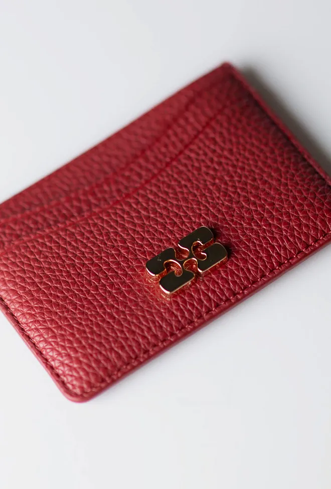 GANNI Card Holder Grained Gold Red Dahlia kortholder 2