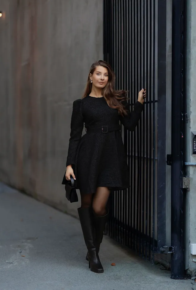 byTIMo Boucle Belt Dress Black minikjole 2