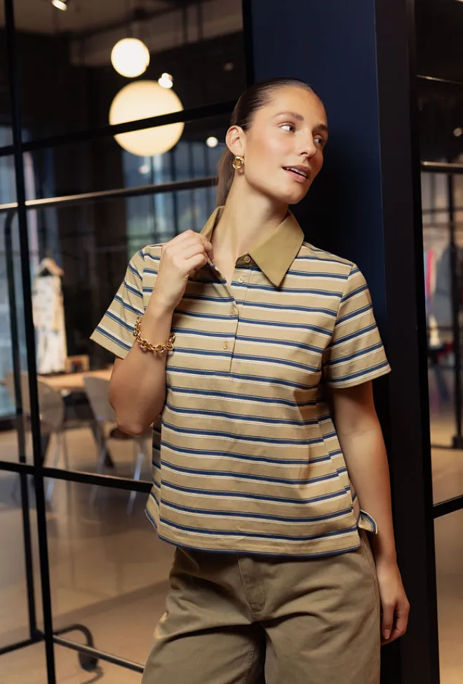 My Essential Wardrobe MW Asla Polo Tee Light Capers Striped t-skjorte 6