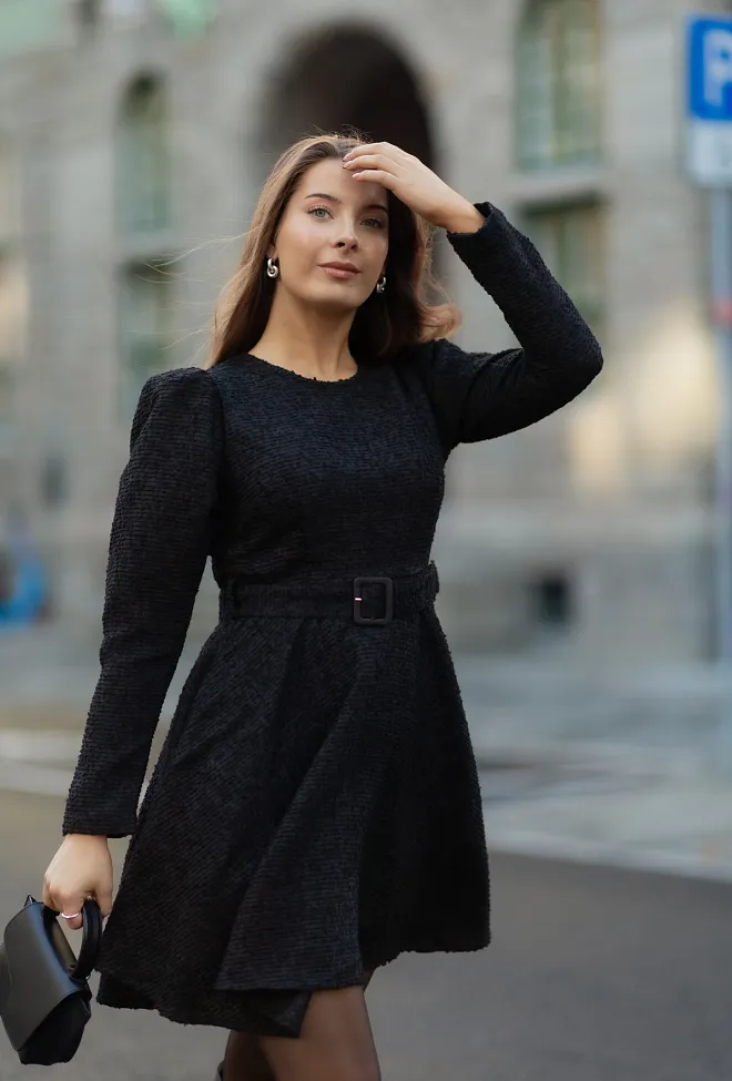 byTIMo Boucle Belt Dress Black minikjole 5