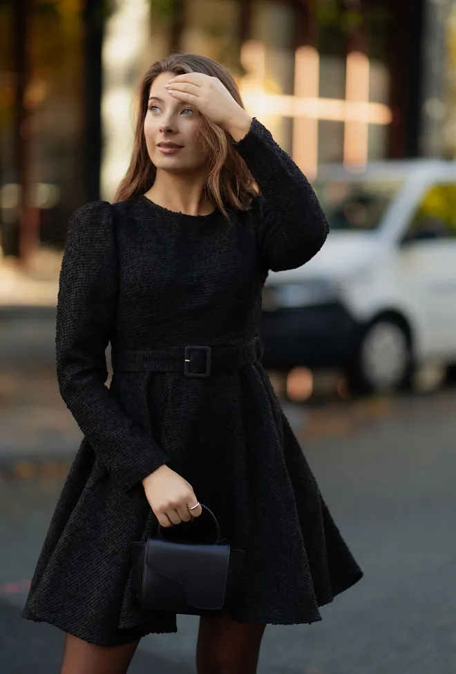 byTIMo Boucle Belt Dress Black minikjole